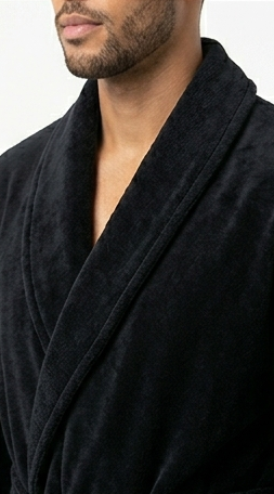 BLACK Terry Velour Shawl Collar 100% Cotton Bath Robes