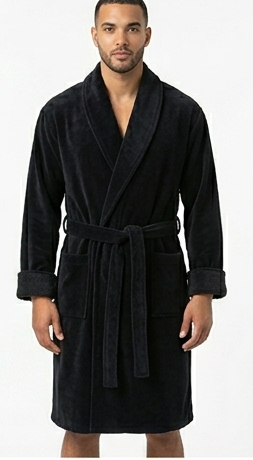 BLACK Terry Velour Shawl Collar 100% Cotton Bath Robes