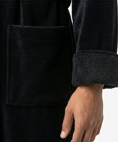 BLACK Terry Velour Shawl Collar 100% Cotton Bath Robes