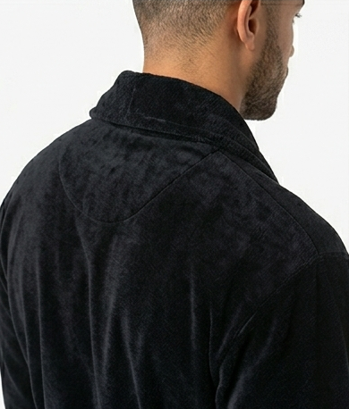 BLACK Terry Velour Shawl Collar 100% Cotton Bath Robes